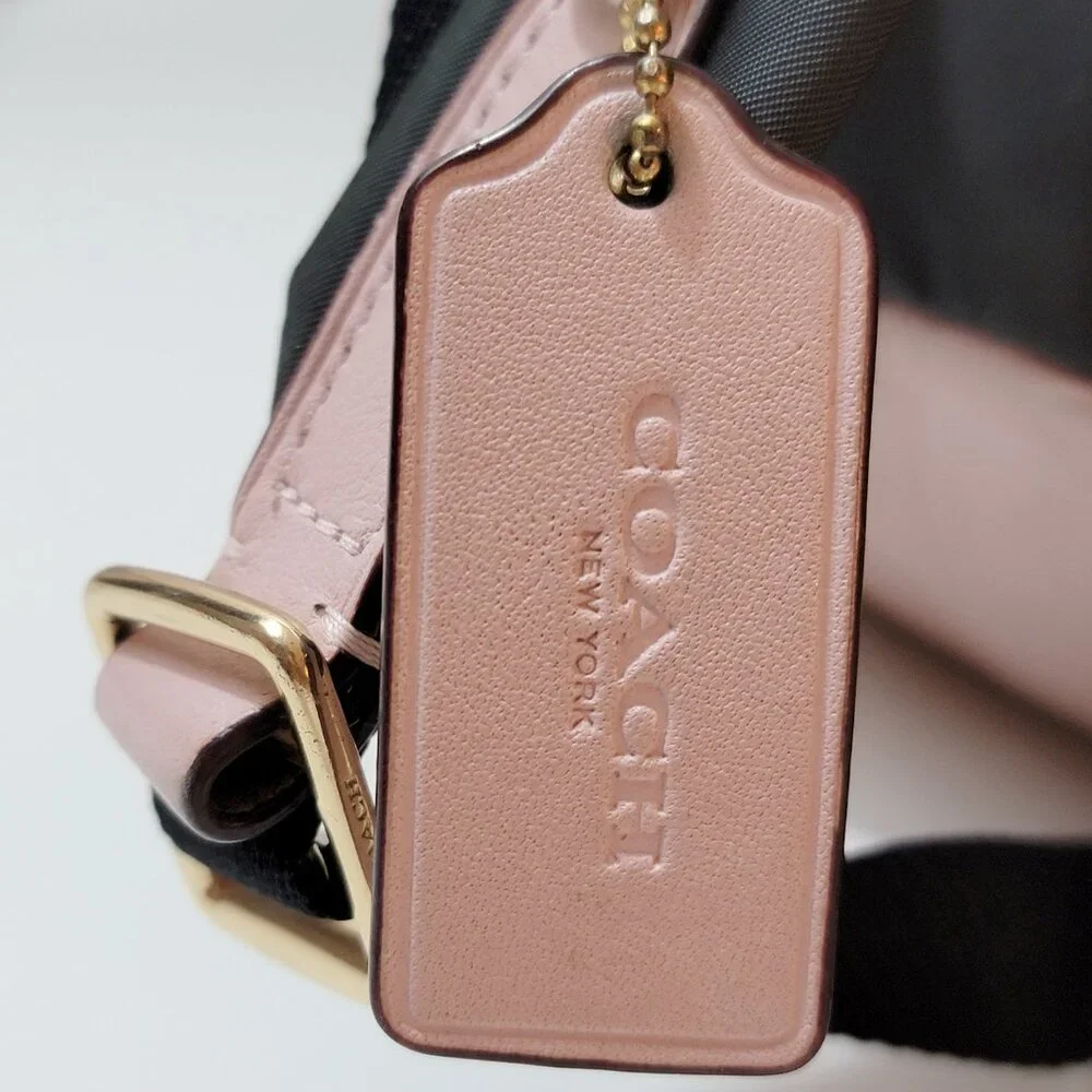 COACH Signature Canvas Mini Backpack Khaki Pink Leather Trim Bag - Picture 6 of 11